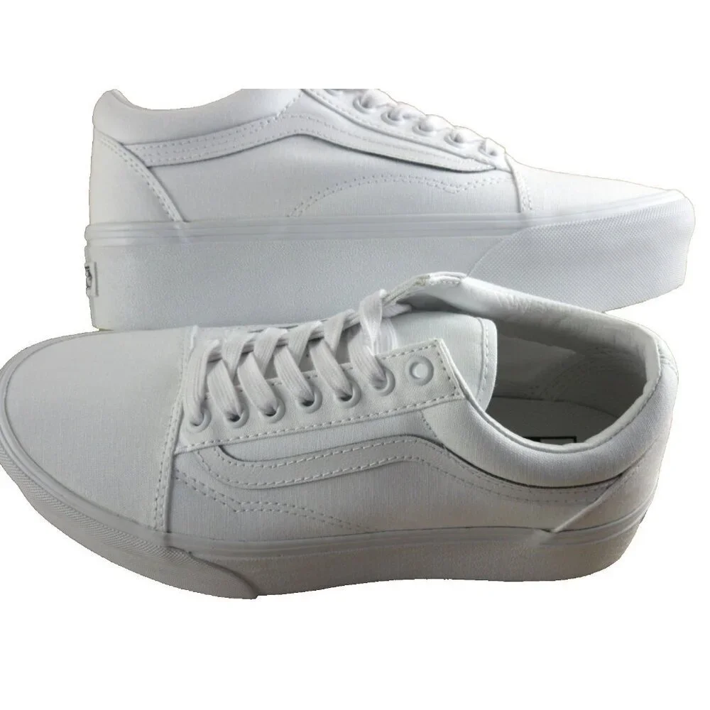 Vans Women's Old Skool Stackform True White Canvas Platform Shoes Size 8.5 NIB